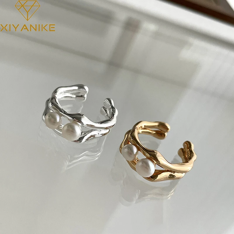 

XIYANIKE Korean Double Layer Pearl Open Cuff Rings For Women Girl Luxury Fashion New Jewelry Friend Gift Party anillos mujer
