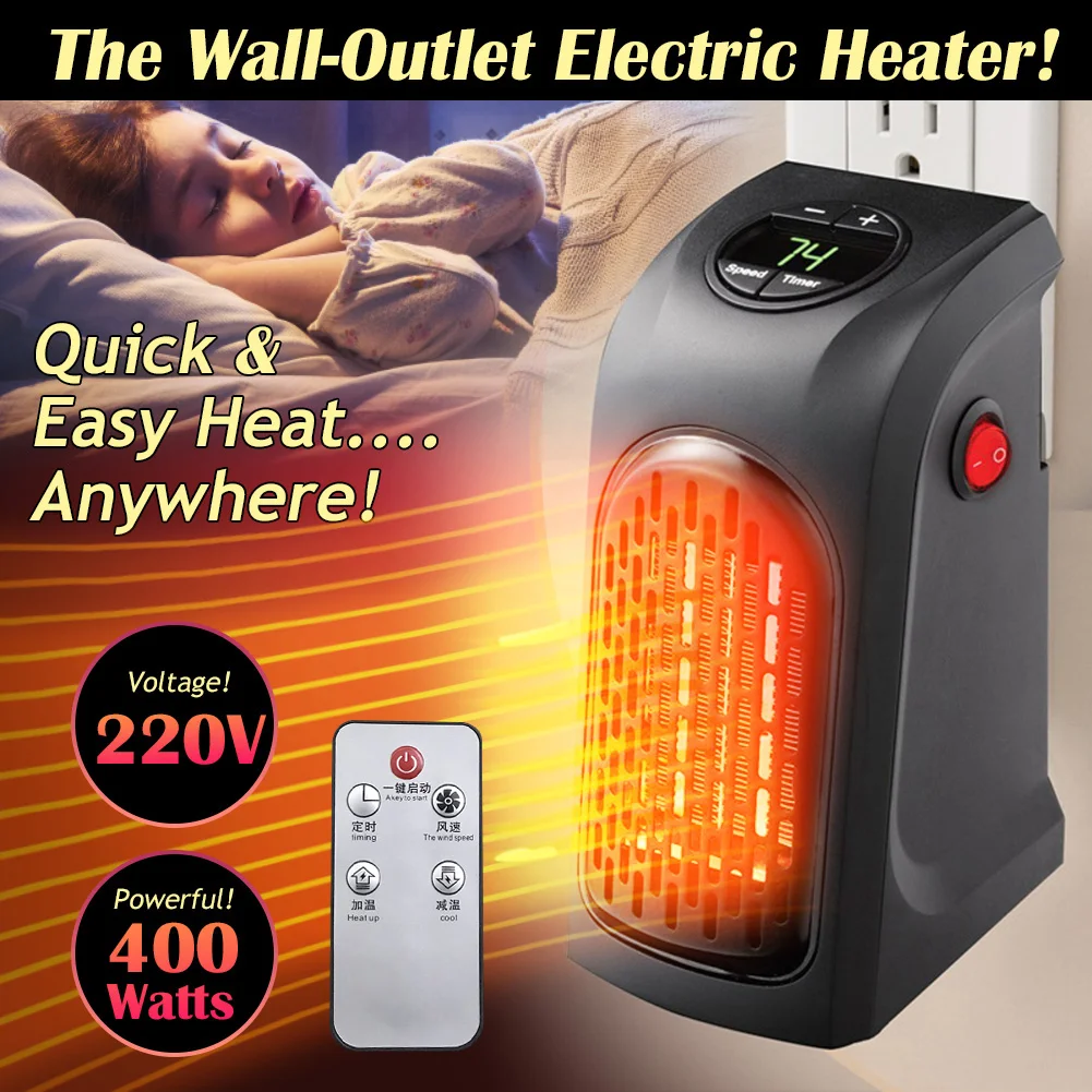 

400W Mini Electric Heater Fan Heater Desktop Household Heating Stove Radiator Warmer Machine Wall-Outlet Heater for Winter Room