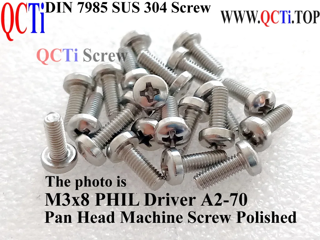 

DIN 7985 Stainless Steel M3 screws M3x6 M3x8 PHIL Driver Pan Head A2-70 Polished 50 pcs QCTi Screw
