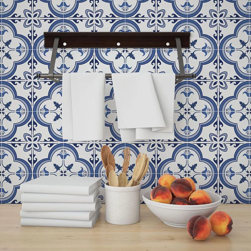 

Colorful Creative Tile Wall Sticker Waterproof Self-Adhesive Kitchen Bathroom Retro Wallpaper Art Mural Waistline 10/15/20/30CM