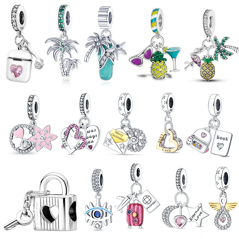 

2022 New Padlock Key Dangle Charms pendientes Fit Pandora 925 Original Bracelet Beads for Women Jewelry Gift 925 Sterling Silver