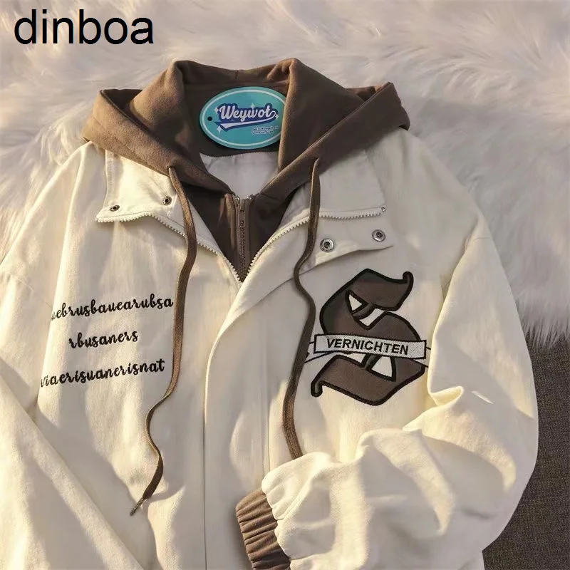 

American New Winter 2022 Street Printed Loose Lazy Wind Bf Fashion Brand Thin Casual Embroidery Women Plush Retro Jacket Coat