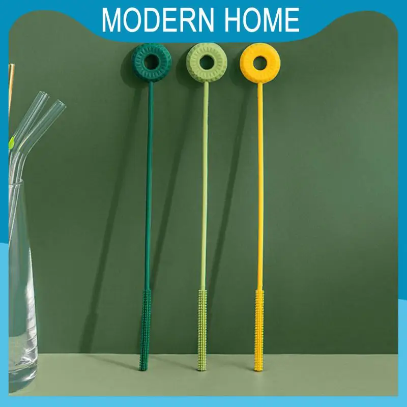 

2023 Silicone Straw Brush Baby Bottle Cup Brush Slender Cleaning Brush Kitchen Accessories Multifunctional Round