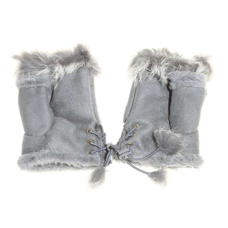 

Милые плюшевые/Замшевые Кожаные перчатки GAOKE, женские митенки из искусственного кроличьего меха без пальцев, женские рукавицы высокого качества с полупальцами