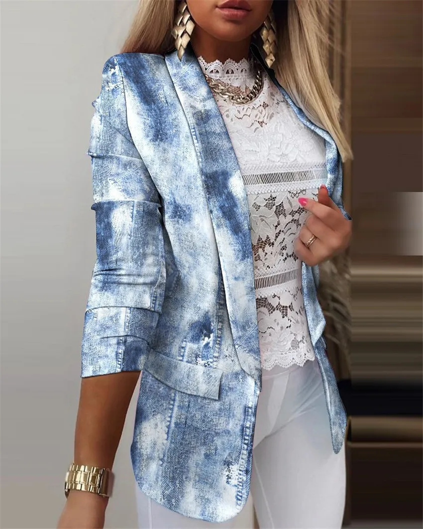 Blazer for Women Autumn and Winter Long-sleeved Blazers Women 2023 New Tie-dyed OL Temperament Professional Slim Coat