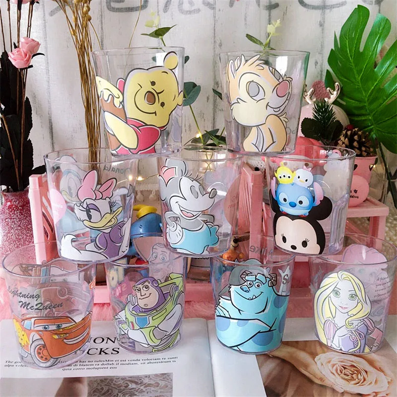 

Disney Cup Cartoon Mickey Minnie Princess Pattern Transparent Plastic Cup Juice Drink Cup Mouthwash Brush Tooth Cup Couple Cup