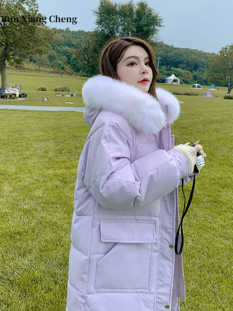 2023 Winter New Women Loose Slim Down Cotton-padded Jacket Big Fur Collar Design Sense Niche Korean Popular Puffer Cotton Parkas