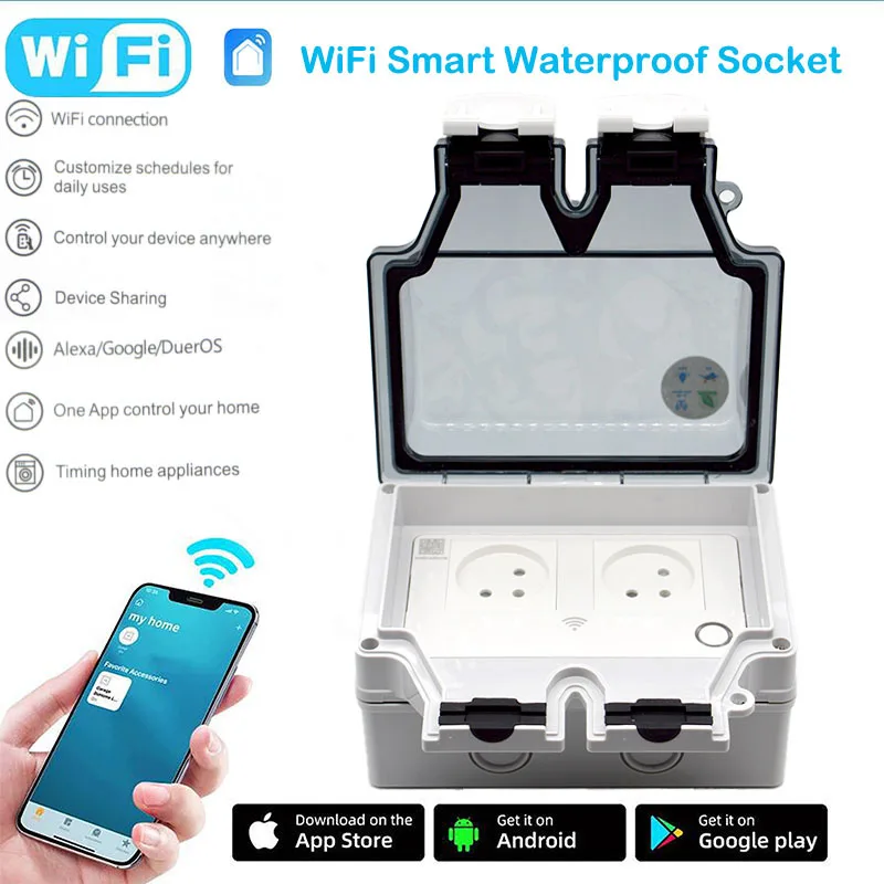 Tomada Inteligente Ip66 à Prova Impermeável Água 86 tipo Interruptor ao ar Livre Wifi Israel Padrão Power Jack App Controle Remoto com Vida Inteligente 16a