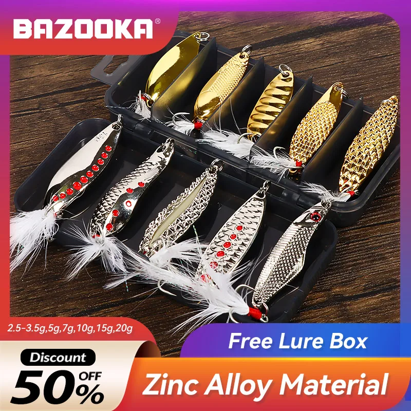 

Bazooka Kit Fishing Spoons Lures Metal Baits Spinner Set JIG Sequins Spinnerbait Hook Spoonbait Tackle Hard Winter Bait With Box