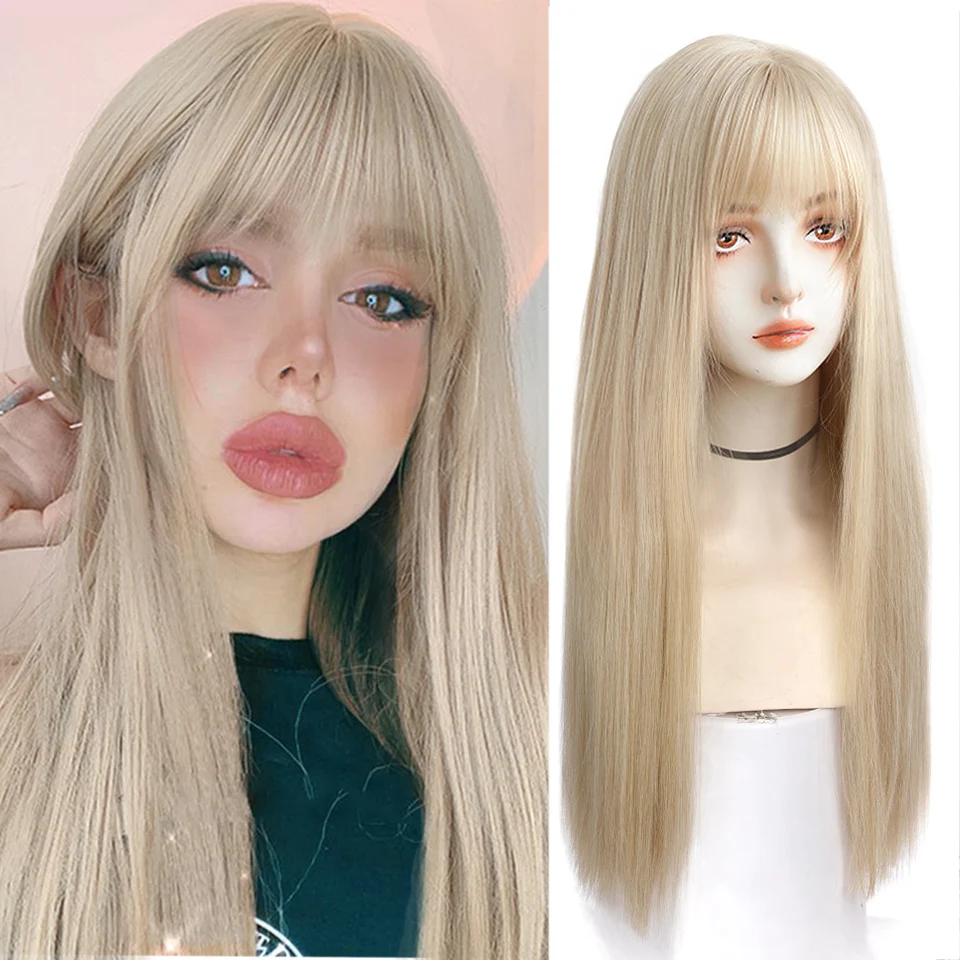 

Синтетический длинный прямой женский парик HOUYAN, розовый парик, черная челка, челка для косплея Лолиты, термостойкий парик для вечеринки