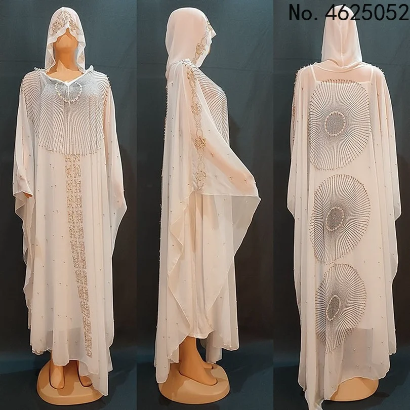 

Super Size New Style African Women's Dashiki Fashion Hot Drill Beads Lengthened Cape Hooded Cape Long Dress 2022 Long Maxi Dress