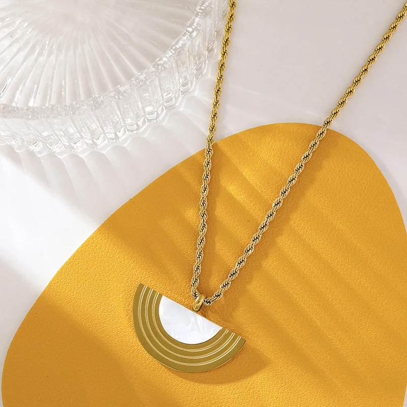 BCEFACL 316L нержавеющая сталь Геометрическая белая половина круга кулон ожерелье