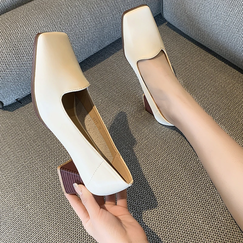 

2022 Spring and Autumn New Simple Square Toe Women's High Heels Dress High Heels Boat Shoes Office Commuter Women's Shoes