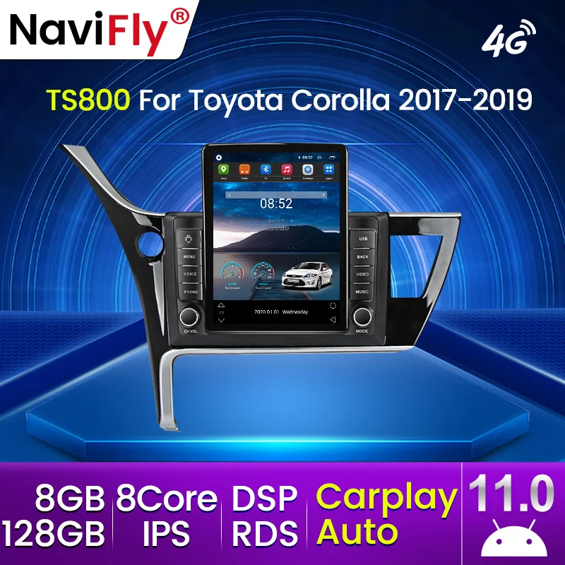 Автомобильная Мультимедийная система 2DIN HU 8 + 128 ГБ Android 11 для Toyota Corolla Auris E180 2017 2018