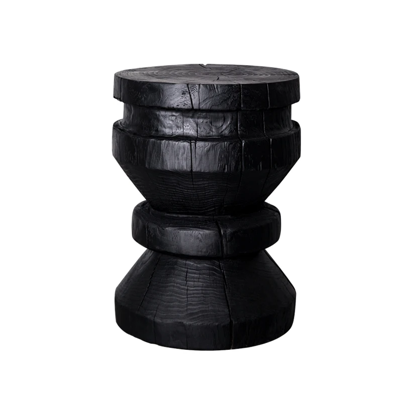 

ZL Carbonized Black Log Stool Solid Wood round Stool B & B Living Room Side Table Stool Low Stool Shoe Changing Stool