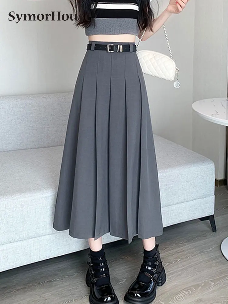 

Юбка женская плиссированная с завышенной талией, Повседневная модная простая универсальная элегантная длинная трапециевидная юбка в Корейском стиле, весна-лето-осень