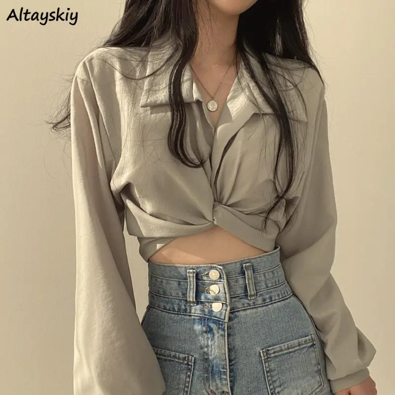 

Shirts Women Single Button Chic Hotsweet Simple Spring All-match Sexy Crop Tops Tender Females Fashion Korean Style New Harajuku