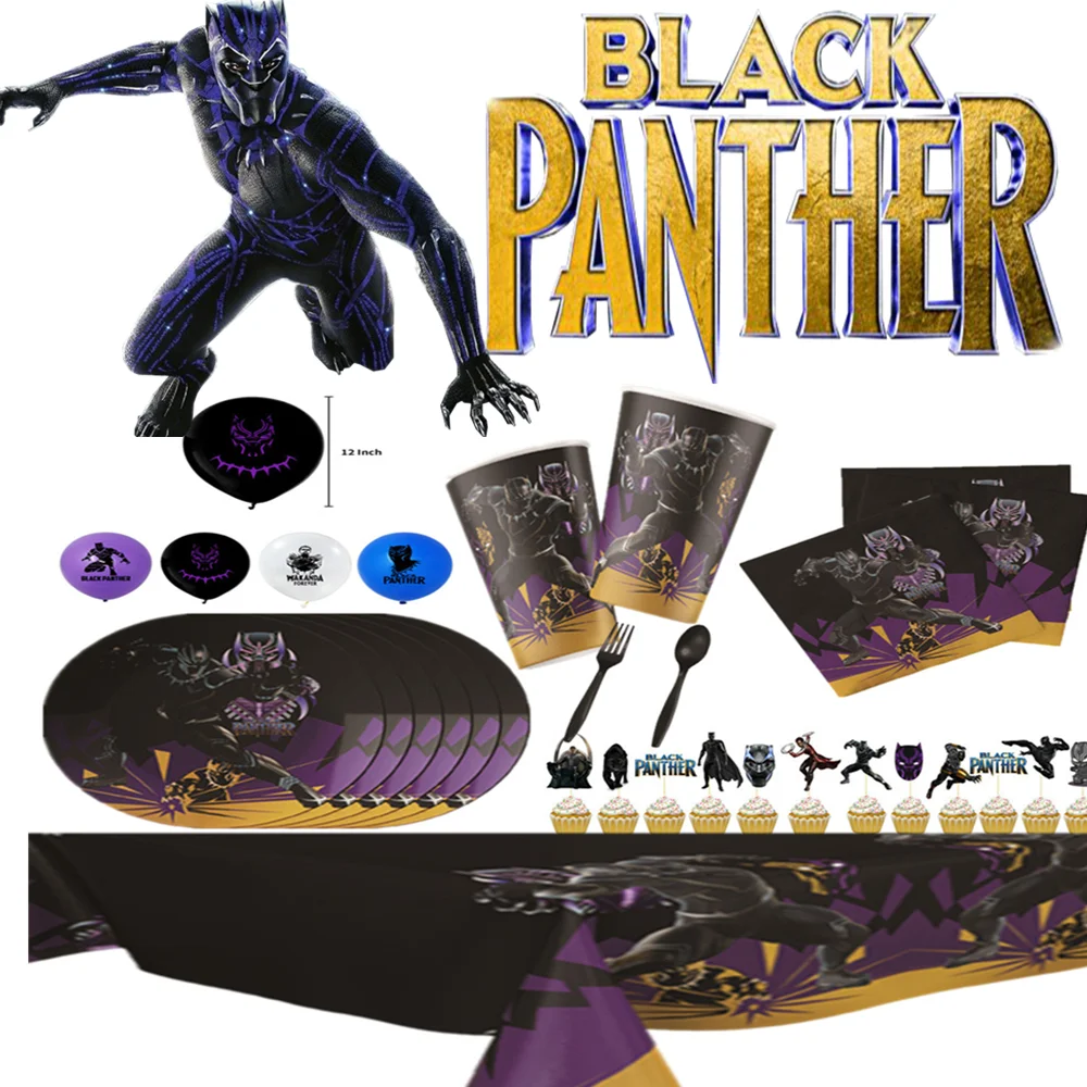 Black Panther Theme birthday party Disposable decorations Party Tableware Set Paper Cups paper plates kids party