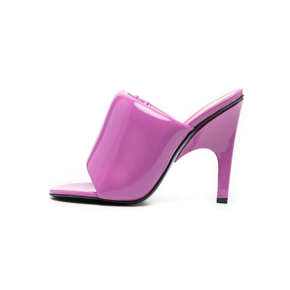 Ladies Candy Color Shoes One Strap Slippers Summer Women Patent Leather High Heels Sandals Fashion Round Toe Peep Toe Size 43