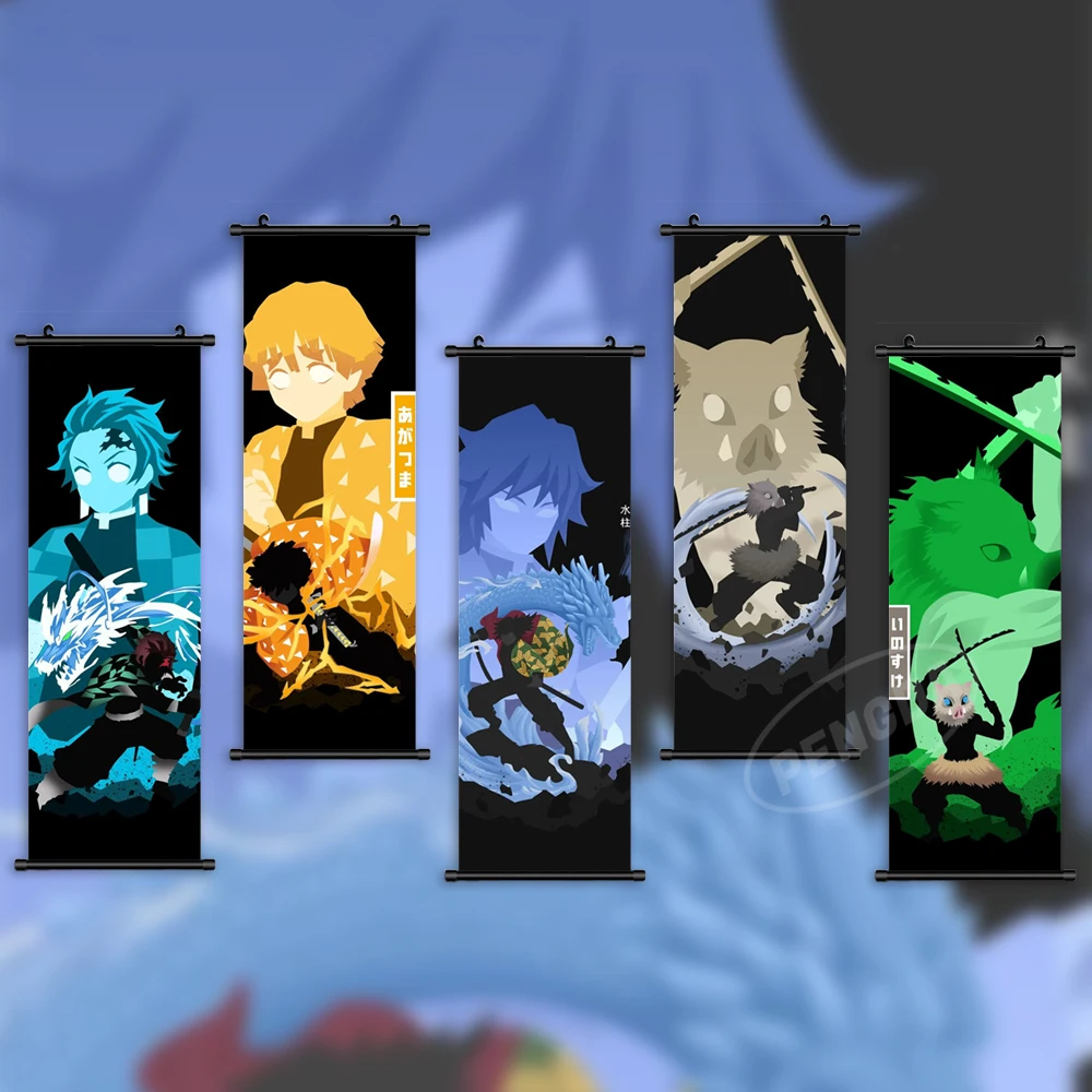 

Home Decor Anime Hanging Demon Slayer Poster Tomioka Giyuu Canvas Wall Art Agatsuma Zenitsu Printed Painting Scroll Living Room