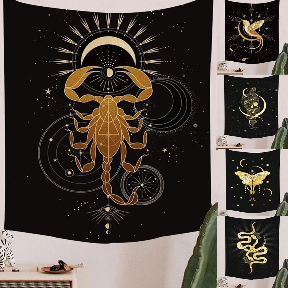 2024 ЗОЛОТОЙ СКОРПИОН гобелен настенный гадания черный скелет змея гобелены