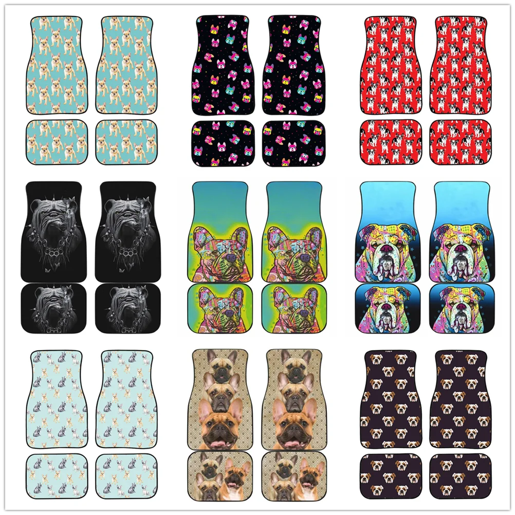 Купи French Bulldog Funny Car Floor Mat Vintage Black Carpet Anti-Slip Rubber Mat Pack of 4 Car Accessories Car Floor Mats за 1,105 рублей в магазине AliExpress