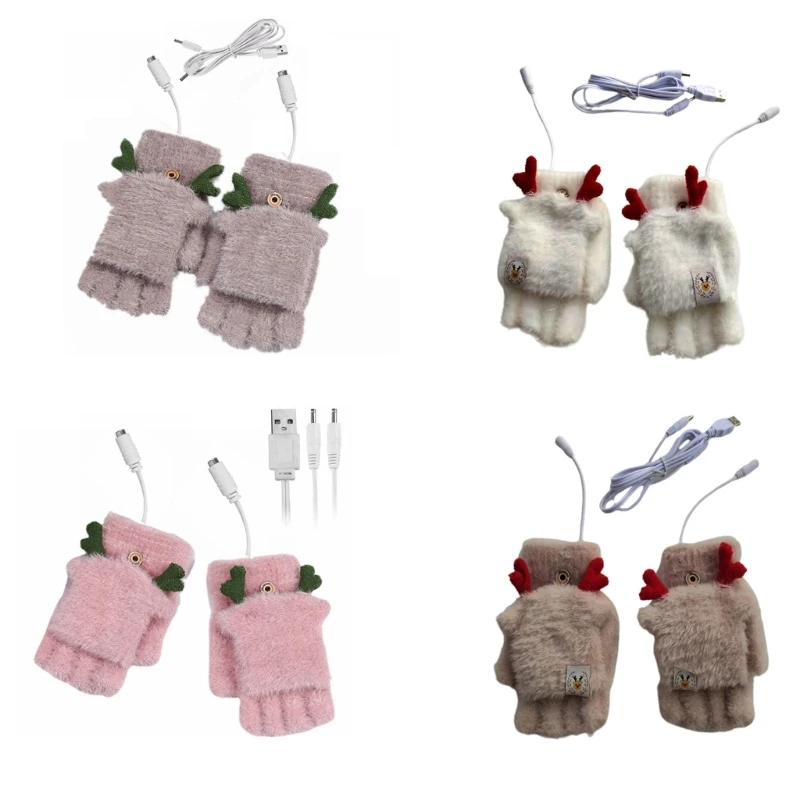 

Heated Gloves usb Fingerless Plush Gloves Mitts Thermal Glove Half Finger Gloves