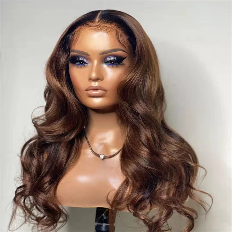 

Ombre Brown Body Wave Full Lace Wig With Silk Base Glueless Brazilian Human Hair Wig With Baby Hair Pre Plucked Bleached Knots