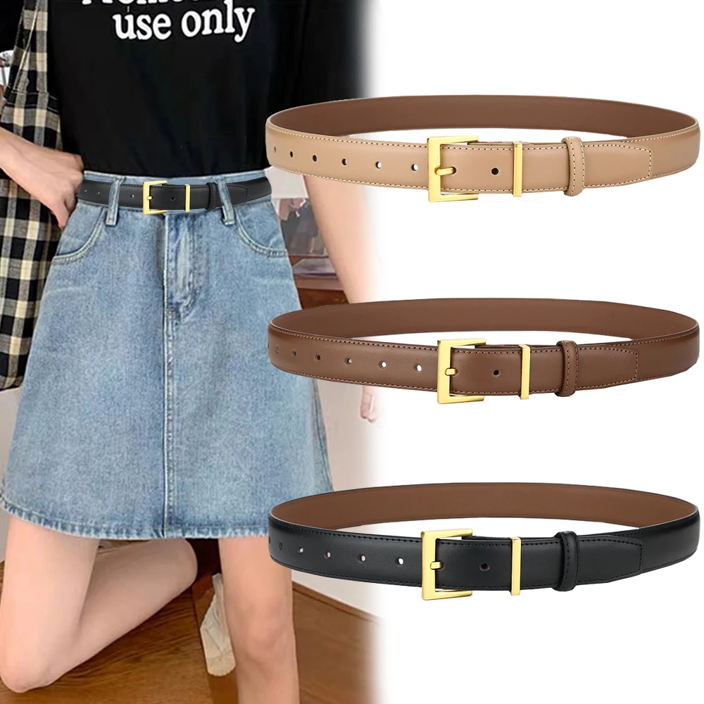 2023 Women Belts New Leather Simple Metal Buckle Belt Girls Dress Jean Pants Waistband Belts for Lady Luxury Designer Brand