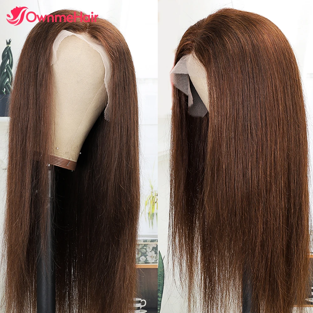 

Chocolate Brown Lace Frontal Human Hair Wigs for Women Brazilian Straight Hair 13x4 Transparent Lace Front Wig Bleached Knots 4#