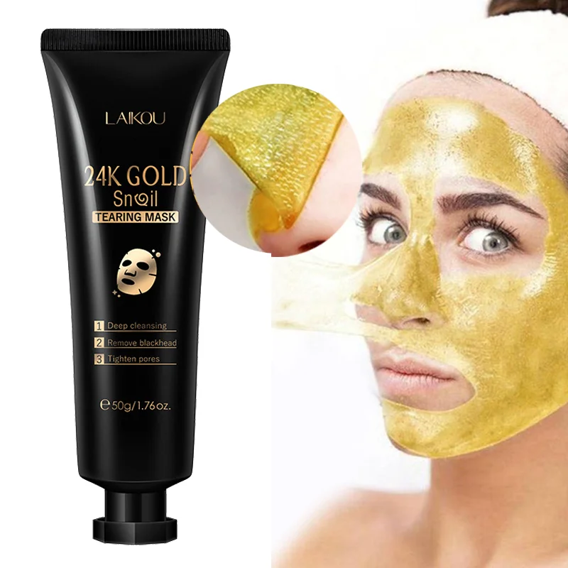 

24K Gold Snail Collagen Face Tear Off Mask Deep Clean Dark Spots T Zone Nose Blackhead Remove Peel Off Mask Anti Aging Skin Care