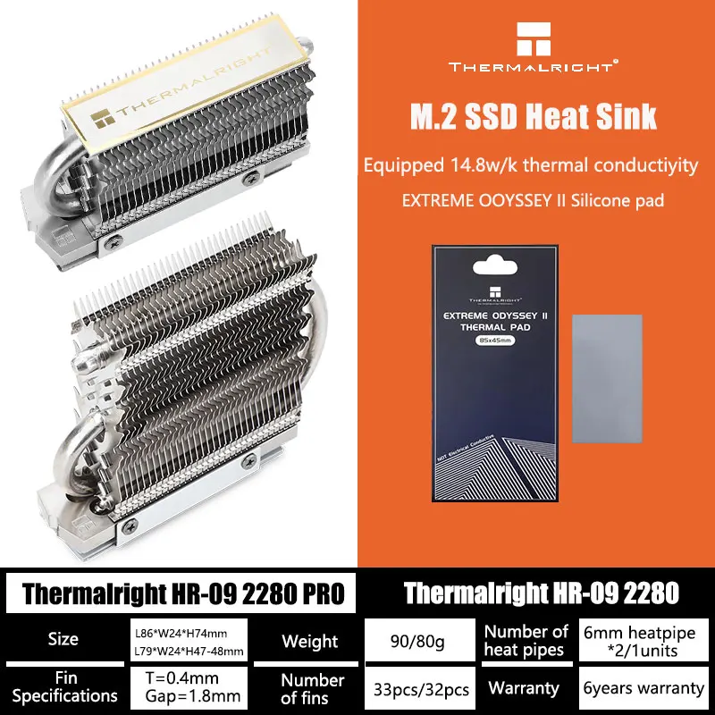 Thermalright HR-09 2280 M.2 SSD твердотельный накопитель, радиатор с полным гальваническим наполнением, тепловая труба AGHP, двухслойная термопрокладка