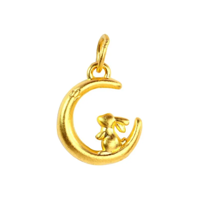 

Real Pure 999 24K Yellow Gold Men Women Lucky Gift 3D Zodiac Moon Rabbit Pendant 0.3g