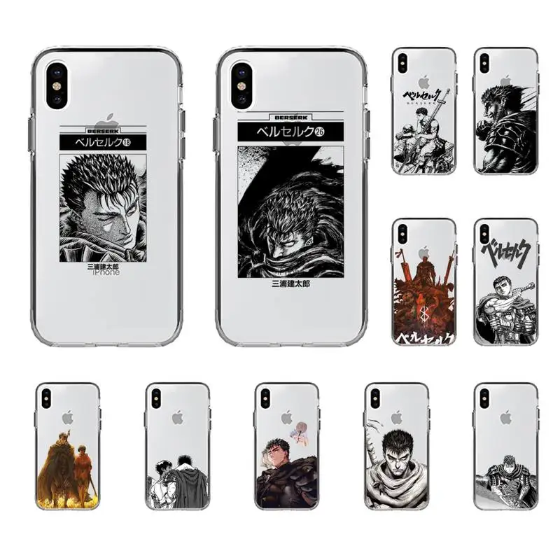 Чехол для телефона с аниме берзер iPhone 11 12 13 mini pro XS MAX 8 7 6 6S Plus X 5S SE 2020 XR прозрачный