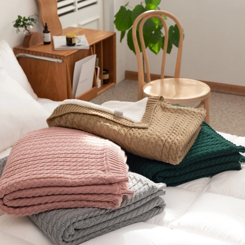 

Thicken Wool knitted blanket Soft Lamb fleece double layer blankets Leisure Air conditioner blanket office Nap knitted blanket