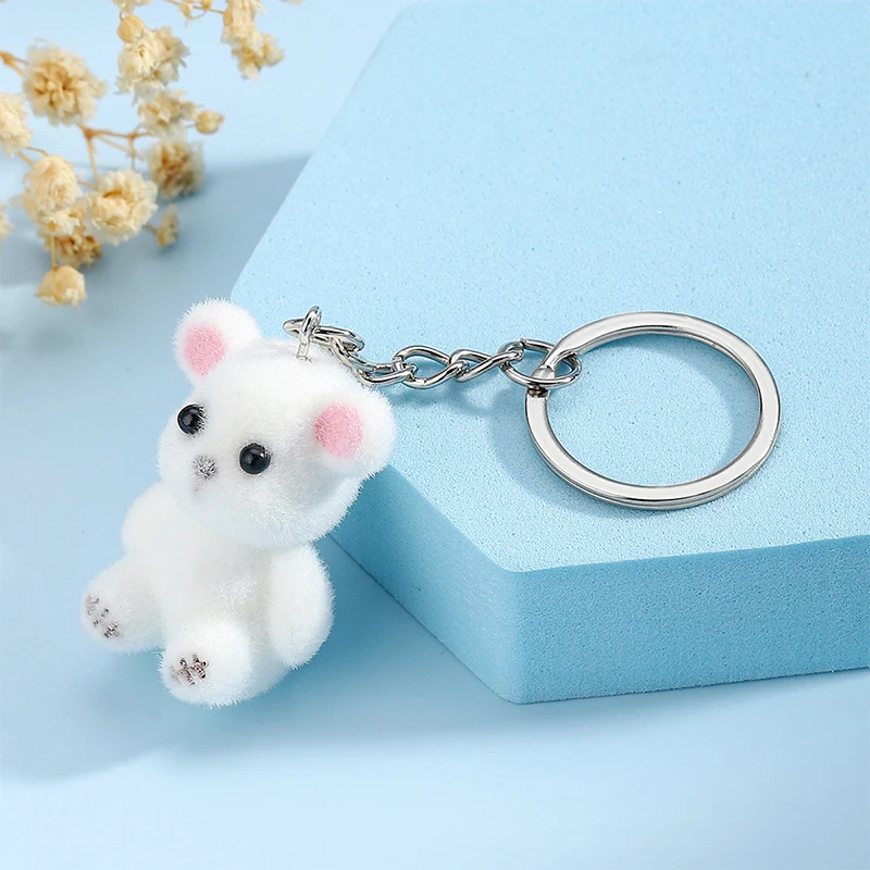 Милый флокированный брелок с медведем мультяшный 3D изображением животных милый