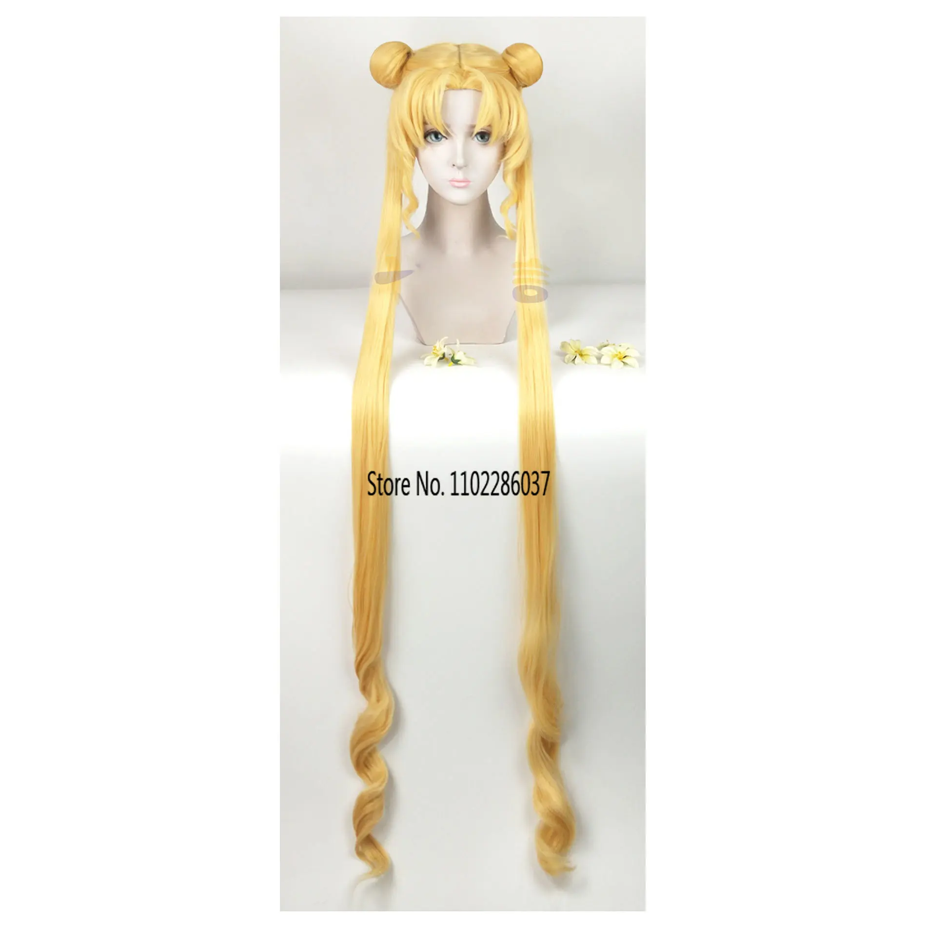 

Tsukino Usagi Cosplay Wig High 130cm Quality Blond Hair Silver Double Heat Synthetic Long Ponytails Resistant Wigs + Wig Cap
