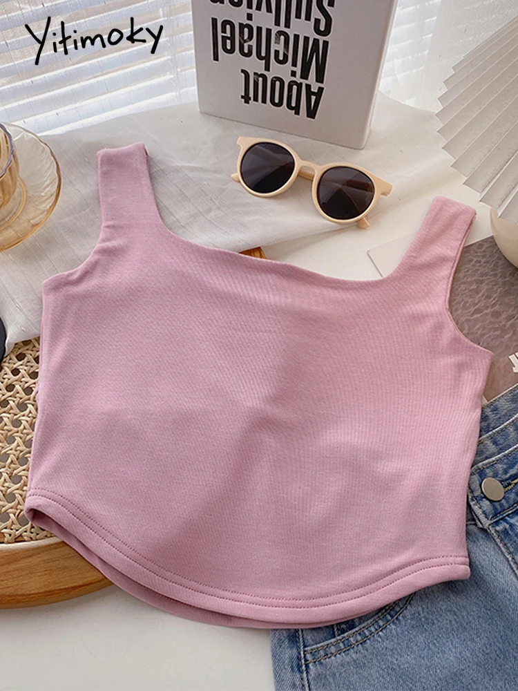 Майка Yitimoky женская короткая без рукавов повседневный укороченный топ в стиле