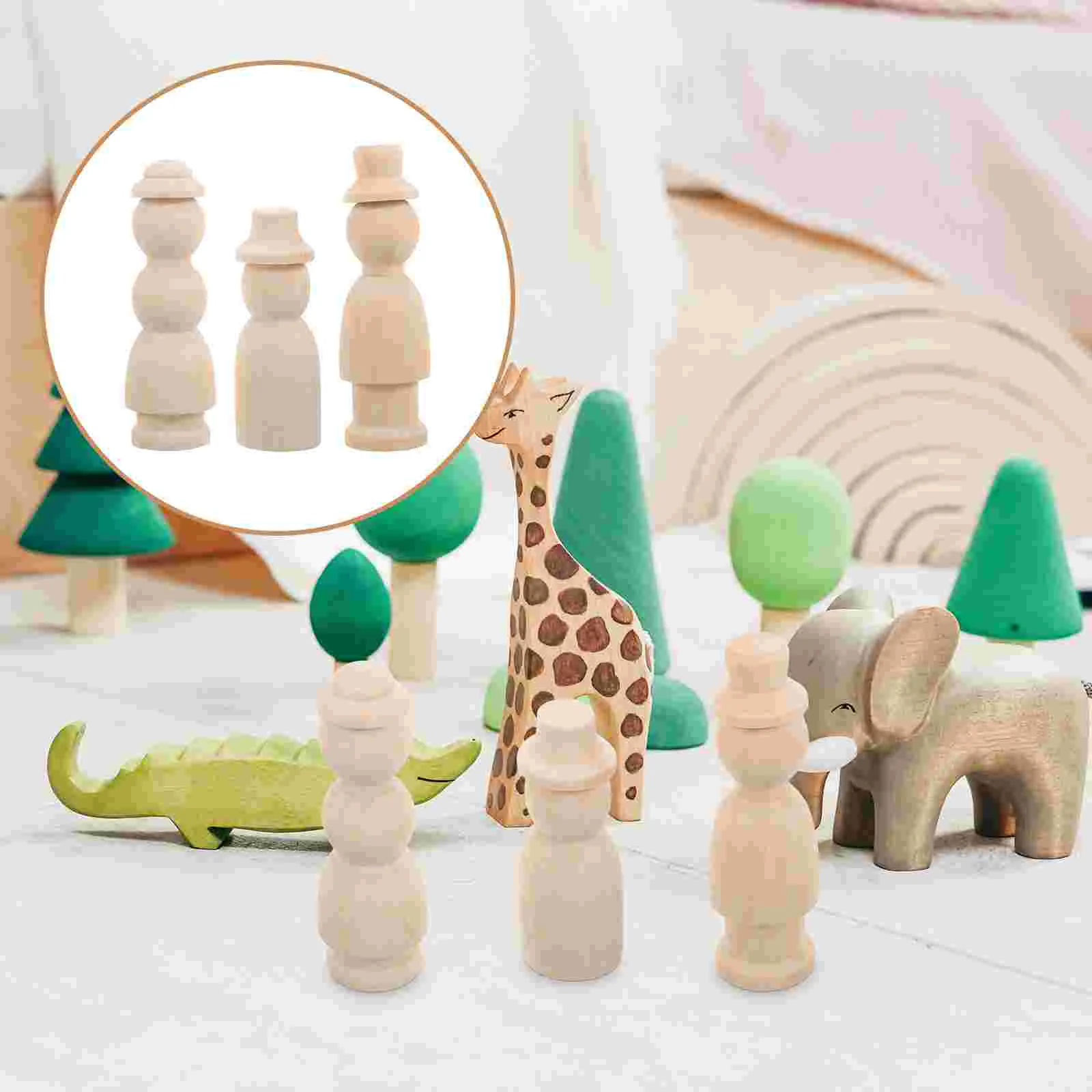 

12 Pcs Miniature Children's Painting Toys Home Goods Wooden Unfinished Peg Dolls