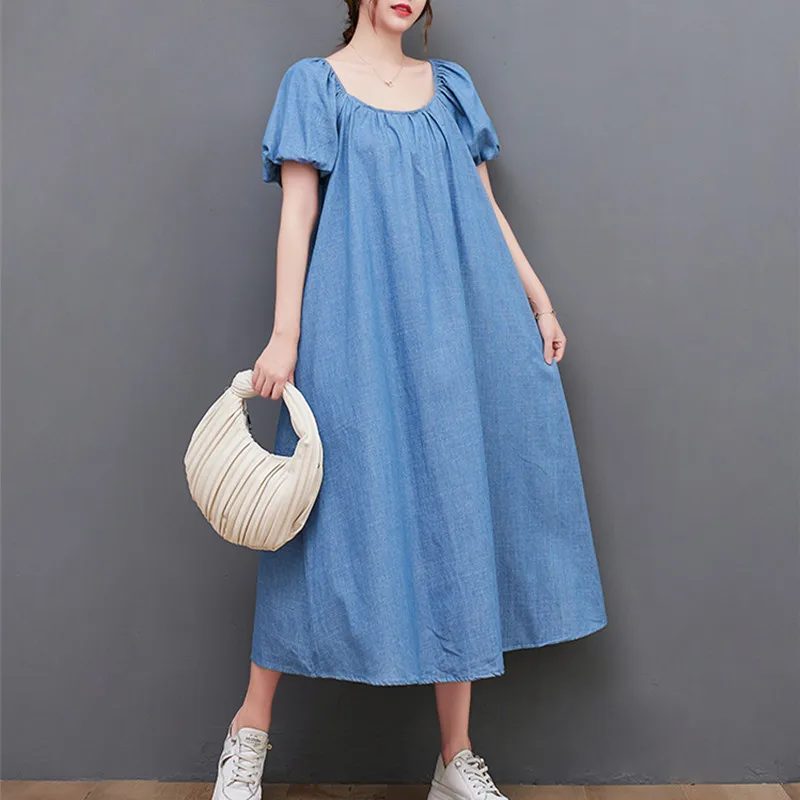 Платье женское тонкое с пышными рукавами повседневное свободное винтажное