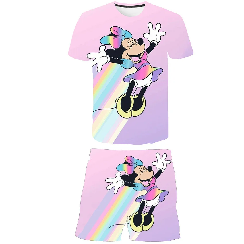 

Summer Mickey Mouse Set Clothing Fashion Short Sleeve T Shirts Shorts Clothes Minnie Girls Cartoon Casual Costumes 1-14 Year Old