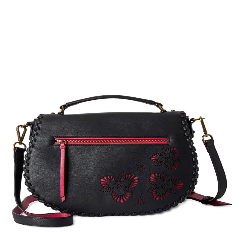's Black Laser Cut Women's Shoulder Handbag Black