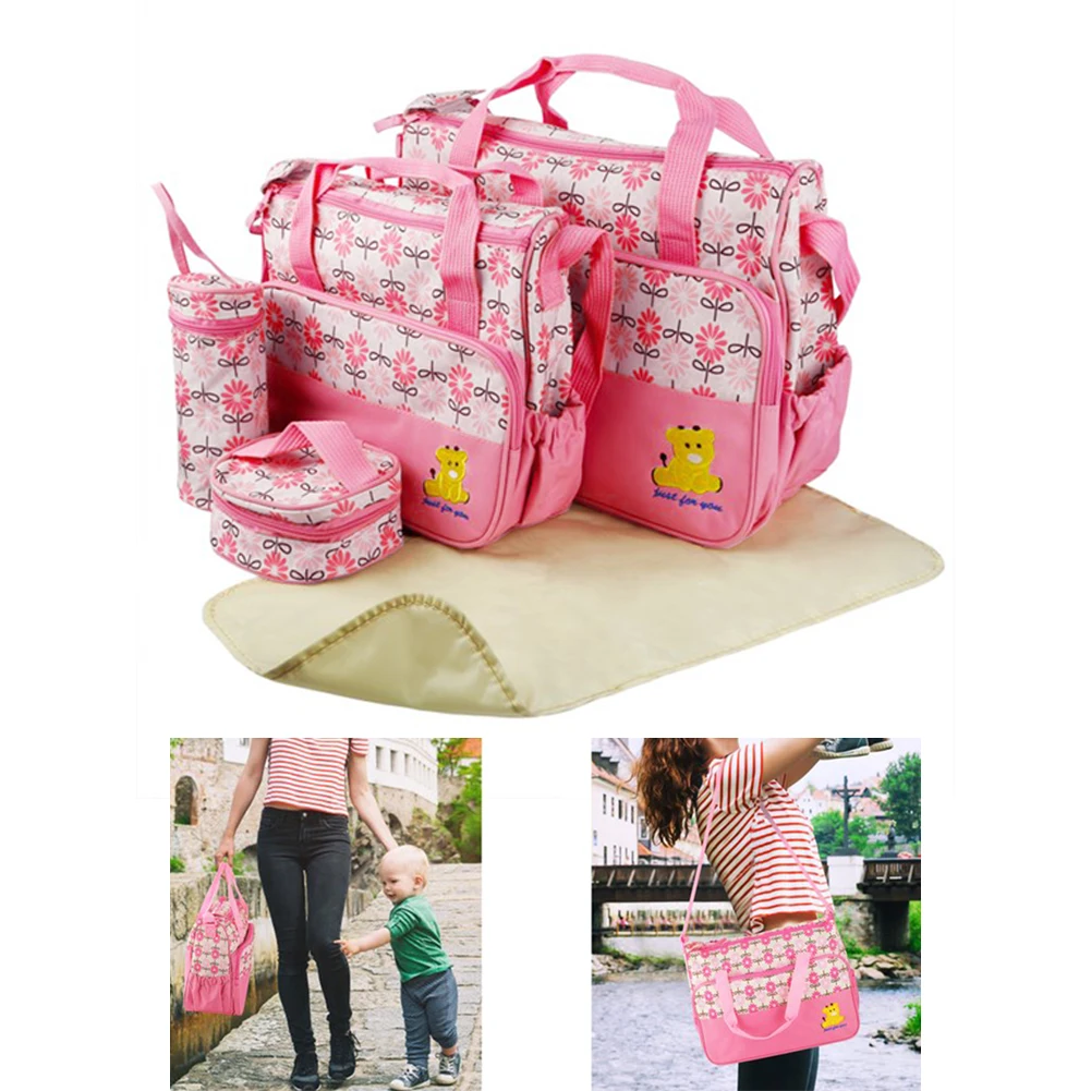 

5pcs Durable Baby Diaper Bags Set Insulated Pockets Hospital Practical Multifunctional With Nappy Pad For Mom Large Capacity