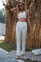 fashion women beach clothes hollowed out hand hook loose wide leg holiday wind beach pants perspective pants cover ups trouser