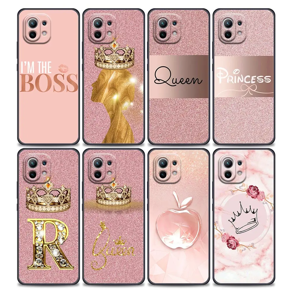 

Rose Gold Pink Princess Queen Girl Boss Case For Xiaomi Mi 11 Lite 5G NE 11i 11X 11T 12 Cover Poco X3 M3 M4 Pro F3 Fundas Cover