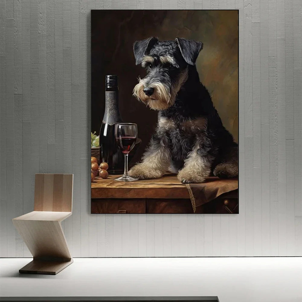 Портреты собак Такса золотой эндодододол шнаузер наслаждаясь вином холст