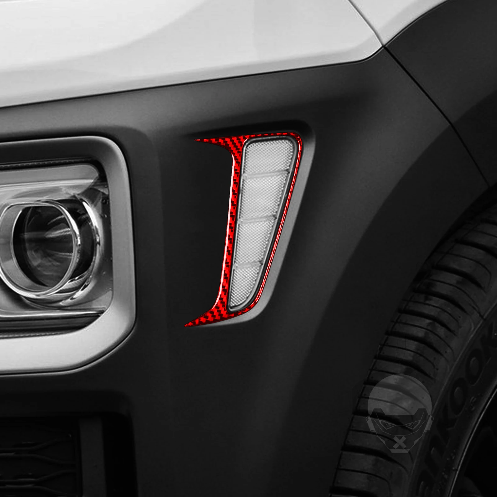 Фото Декоративные наклейки для внутреннего оформления автомобиля Hyundai Kona 2018-2023: красная рамка бокового светового фонаря из настоящего мягкого карбона №3