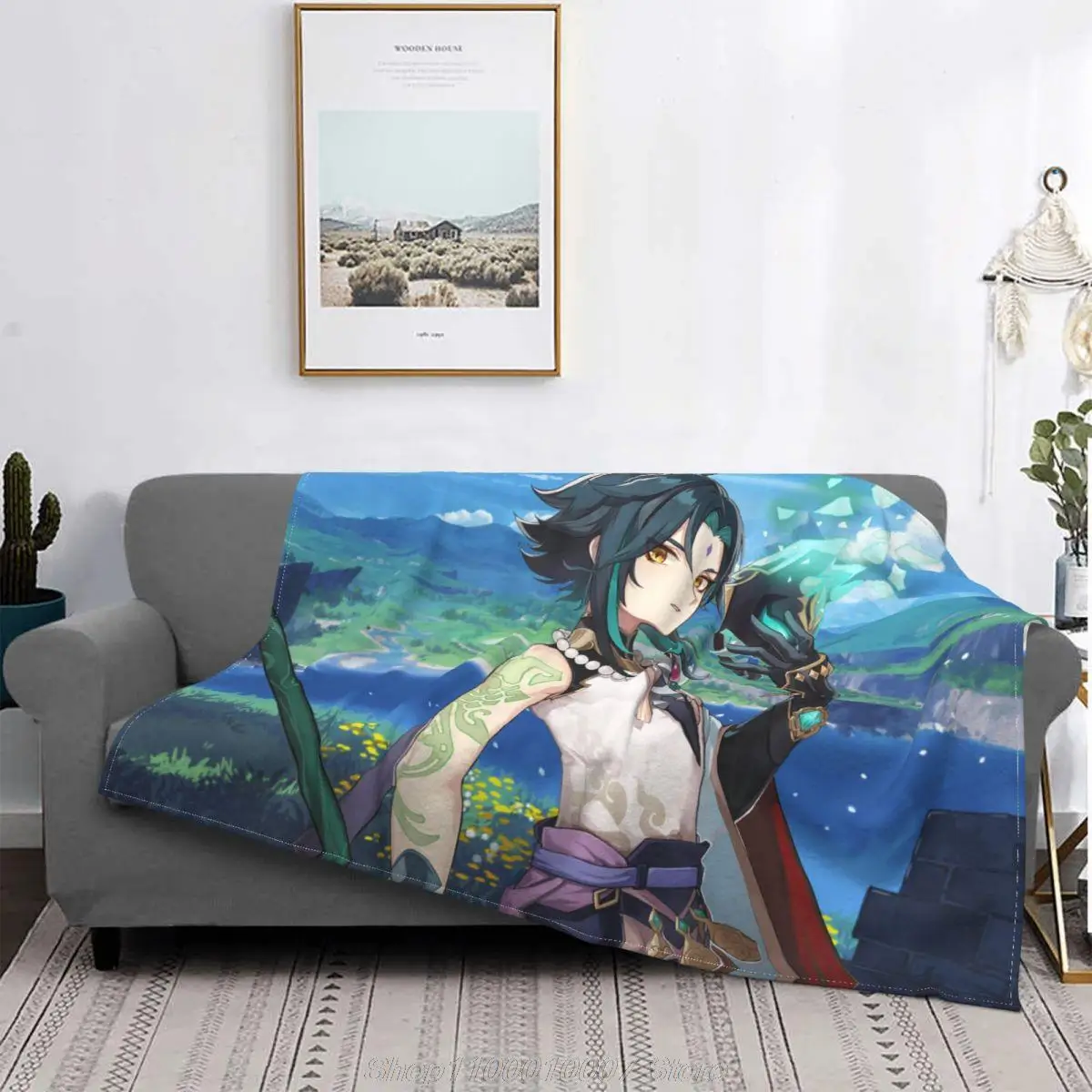 

Genshin Impact Anime Xiao Blankets Bai Zhu Flannel Awesome Soft Throw Blankets for Bedding Lounge Spring/Autumn