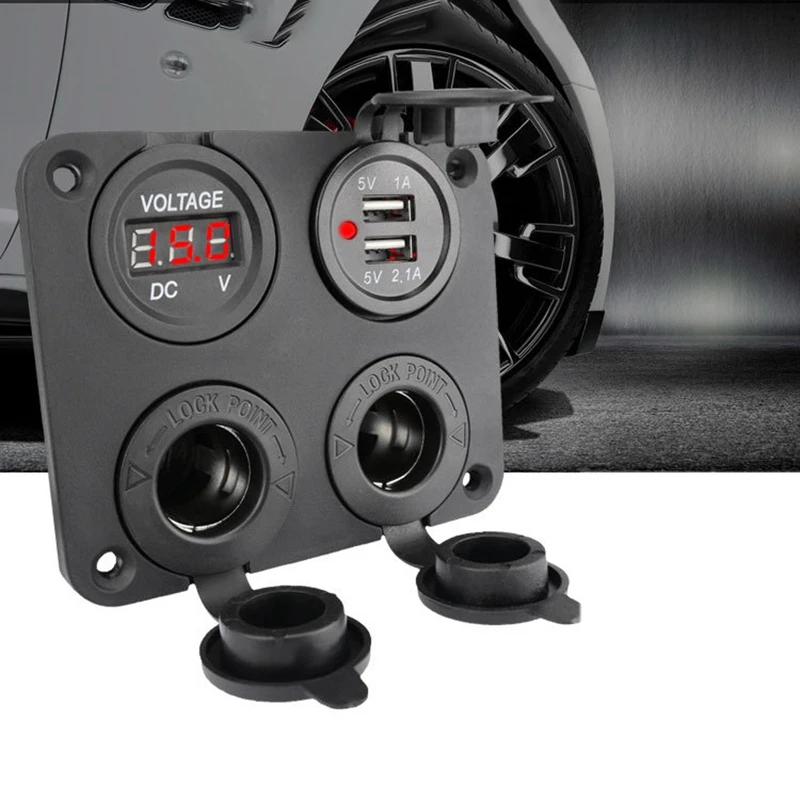 

12-24V Dual USB Outlet Volt Power Outlet 4 In 1 With LED Voltage Display Lighter Socket Switch Panel For Car Boat