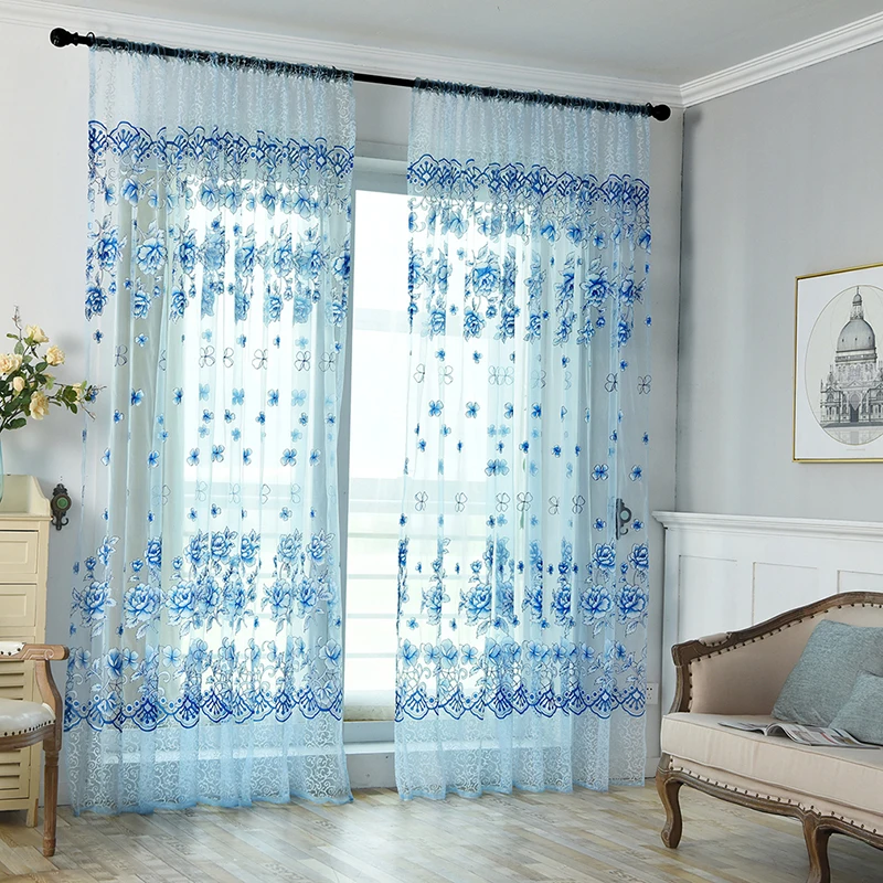 

Прозрачные шторы из вуали в европейском стиле, полупрозрачные занавески для гостиной, спальни, кухни, цветочные вышитые оконные шторы, тюль